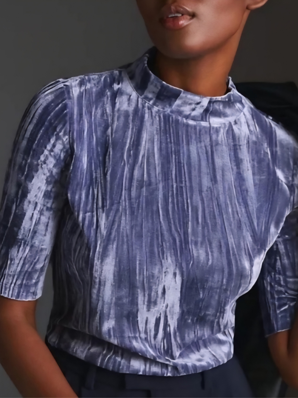 Pilcro Crushed Velvet Mock-Neck Top in Slate Blue